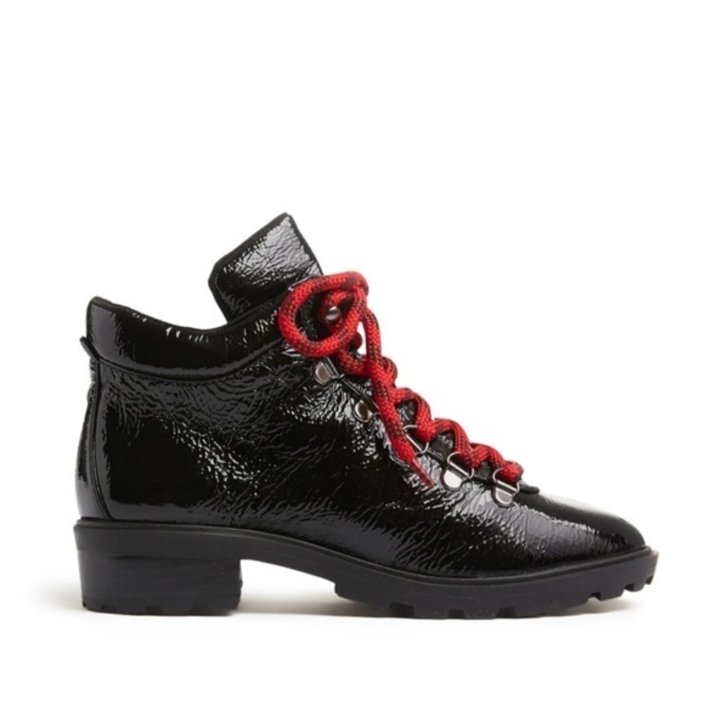 NIB Schutz Niceia Leather Hiking Boot Black Red Lug Women sz 7 Chunky Platform